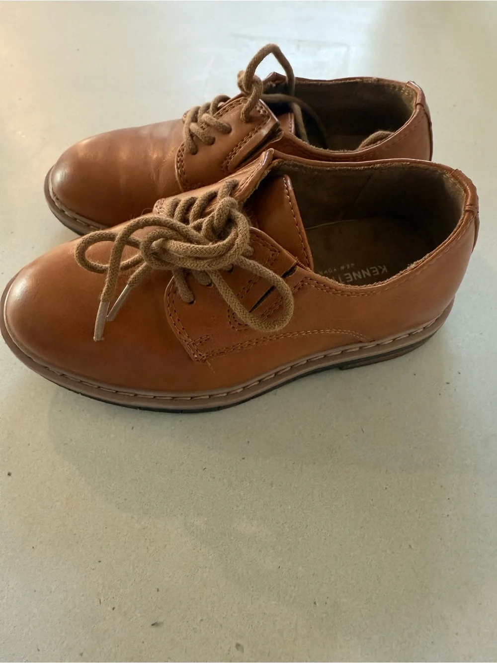 Kenneth Cole New York Tan Brown Leather Kids Lace-Up Shoes